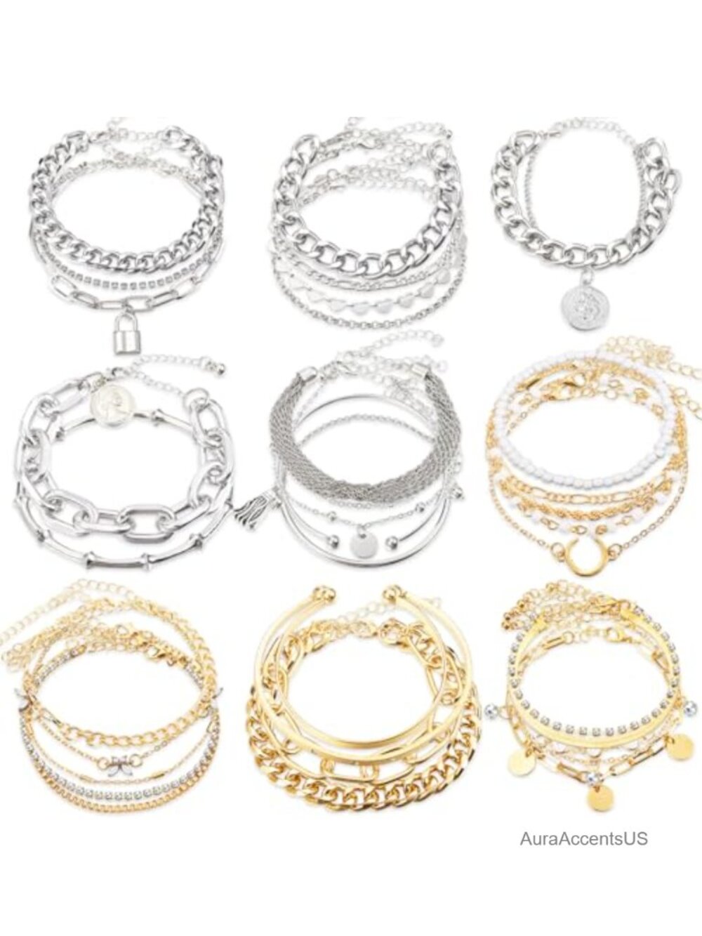 Boho Stackable Bracelet Set 33 Pieces 14K Gold Plated Alloy